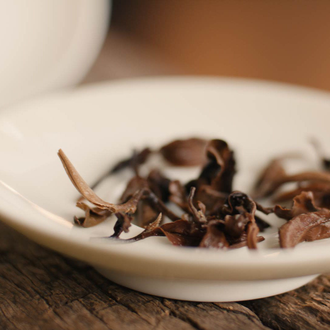 Nasse Oriental Beauty Oolong-Teeblätter nach dem Aufguss